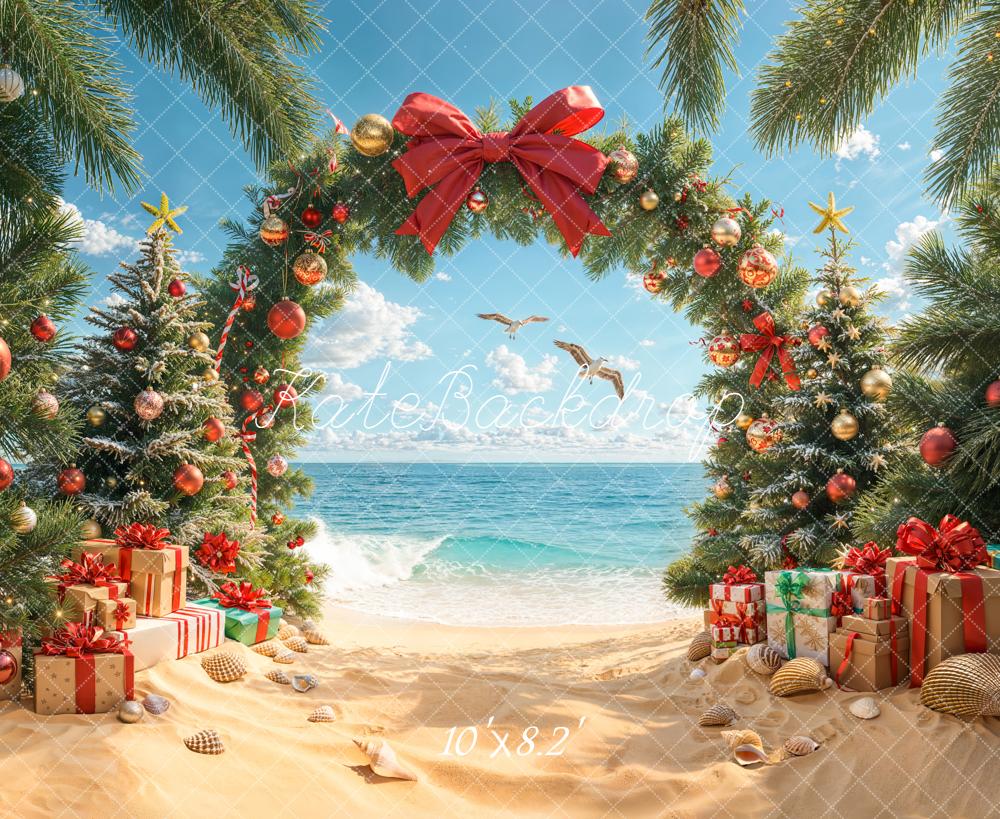 Kate Christmas Beach Tree Arch Gifts Bow Backdrop Designed by Emetselch