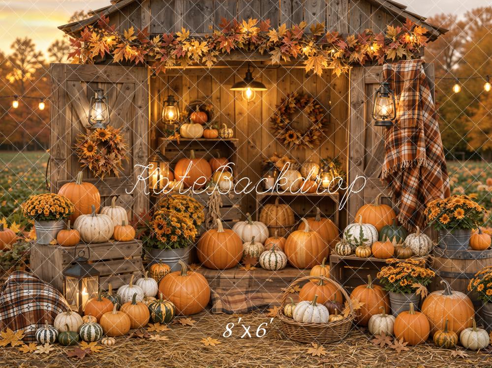 Kate Fall Pumpkin Farmhouse Sunflowers Harvest Printed Backdrop Designed by Emetselch