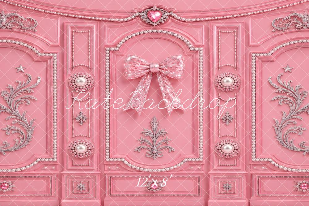 Kate Pink Ornate Bow Pearl Vintage Wall Printed Backdrop Designed by Vertigo Productions