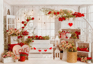 Kate Valentine's Day Red Roses Heart Flower Arrangement Printed Backdrop Designed by Emetselch