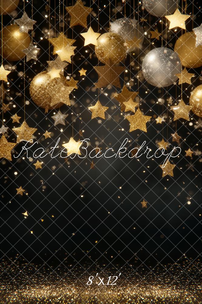 Kate Gold Stars and Ball Ornaments Backdrop Designed by Emetselch