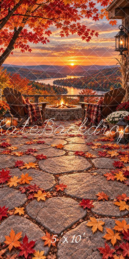 Kate Sweep Fall Lakeside Fire Pit Adirondack Chairs Printed Backdrop Designed by Vertigo Productions