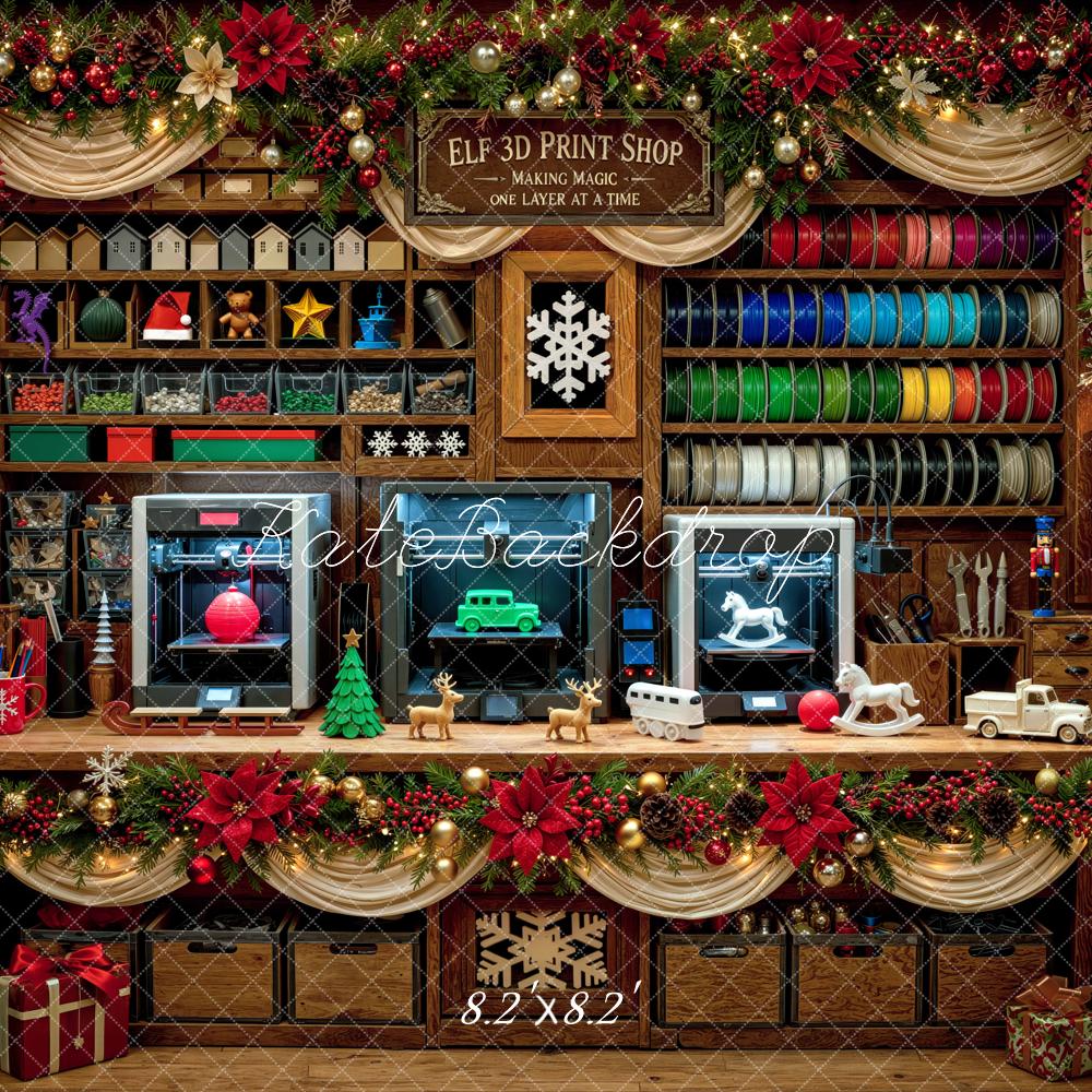 Kate Christmas North Pole 3D Print Wall Elf Craft Workshop Cabinet Printed Backdrop Designed by Mini MakeBelieve