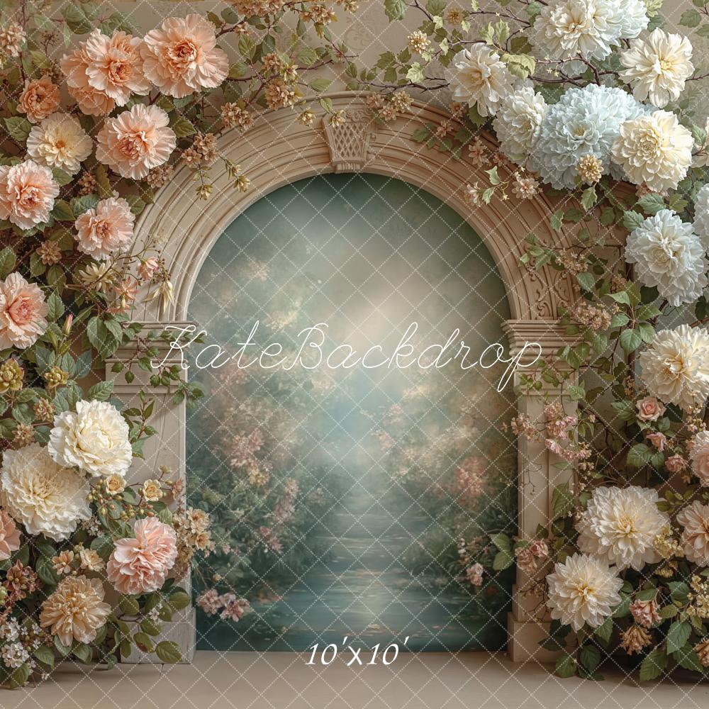 Kate Spring Flower Arch Pastel Roses Greenery Printed Backdrop Designed by Emetselch