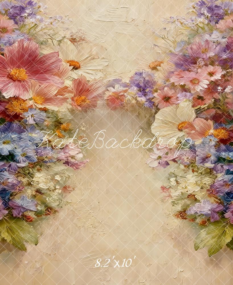Kate Flower Arch Beige Floral Texture Printed Backdrop Designed by Chain Photography