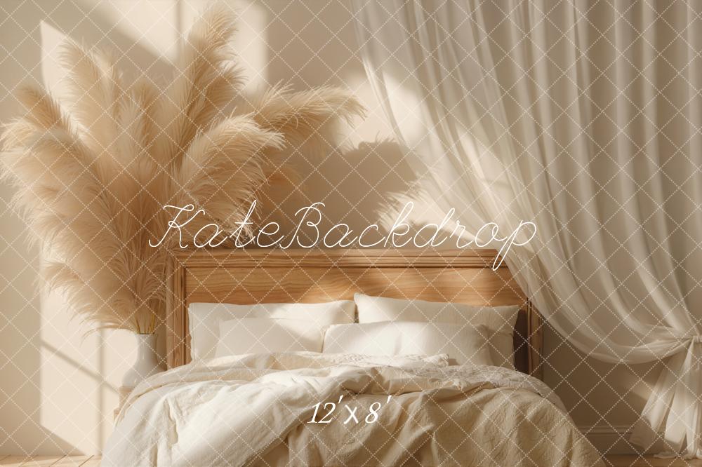 Kate Boho Bed Headboard Pampas Grass Curtain Neutral Backdrop Designed by Emetselch