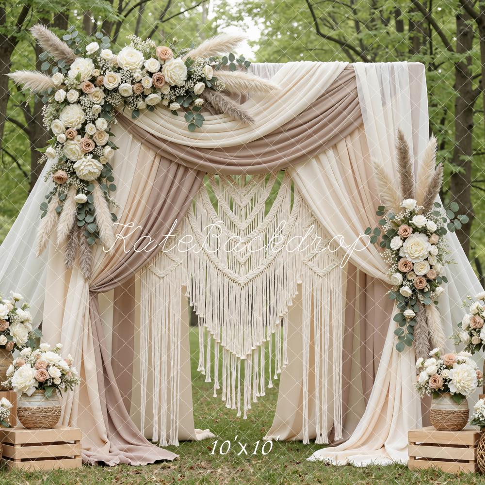 Kate Boho Flower Arch Macrame Drapes Backdrop Designed by Mini MakeBelieve