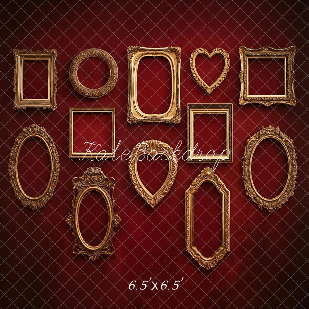 Kate Red Vintage Wall Ornate Gold Frames Backdrop Designed by Emetselch