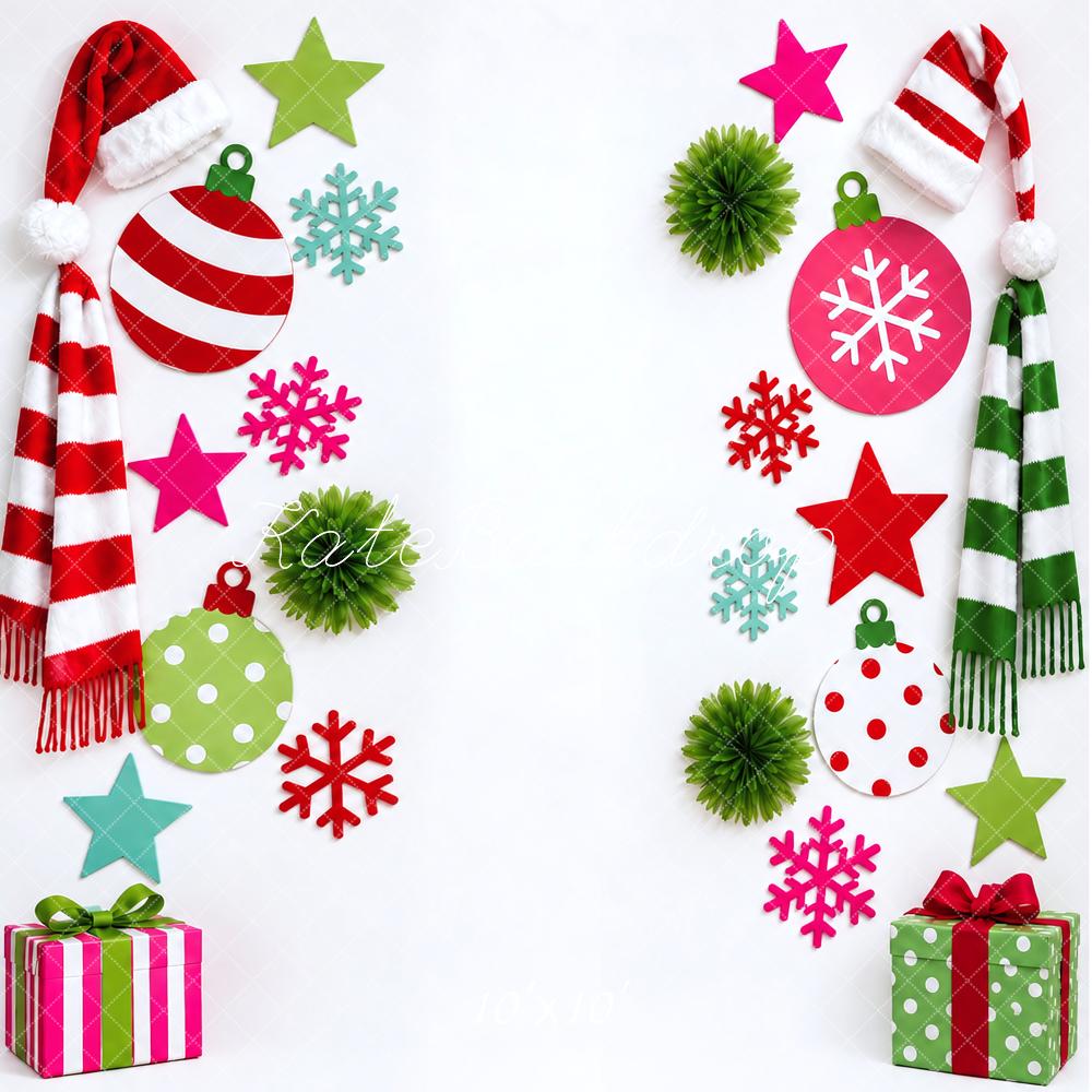 Kate Christmas Hats Scarves Snowflake Ornaments Gifts Printed Backdrop Designed by Vertigo Productions
