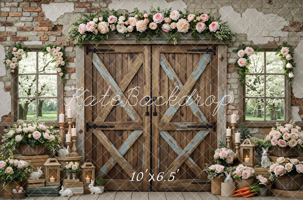 Kate Spring Rustic Barn Doors Flower Arch Bunnies Lanterns Backdrop Designed by Mini MakeBelieve