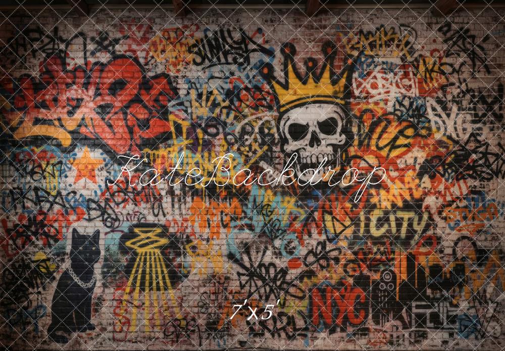 Kate Graffiti Skull Crown Cat Brick Wall Printed Backdrop Designed by Vertigo Productions