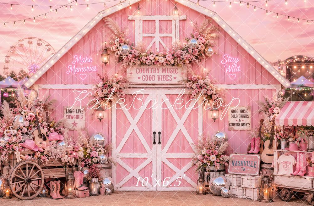 Kate Music Festival Pink Country Western Floral Barn Fairground Printed Backdrop Designed by Ashley Paul