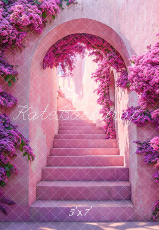 Kate Arch Cascading Stairs Floral Purple Printed Backdrop Designed by Emetselch