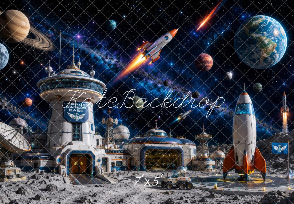 Kate Space Station Moon Base Rockets Printed Backdrop Designed by Megan Leigh Photography