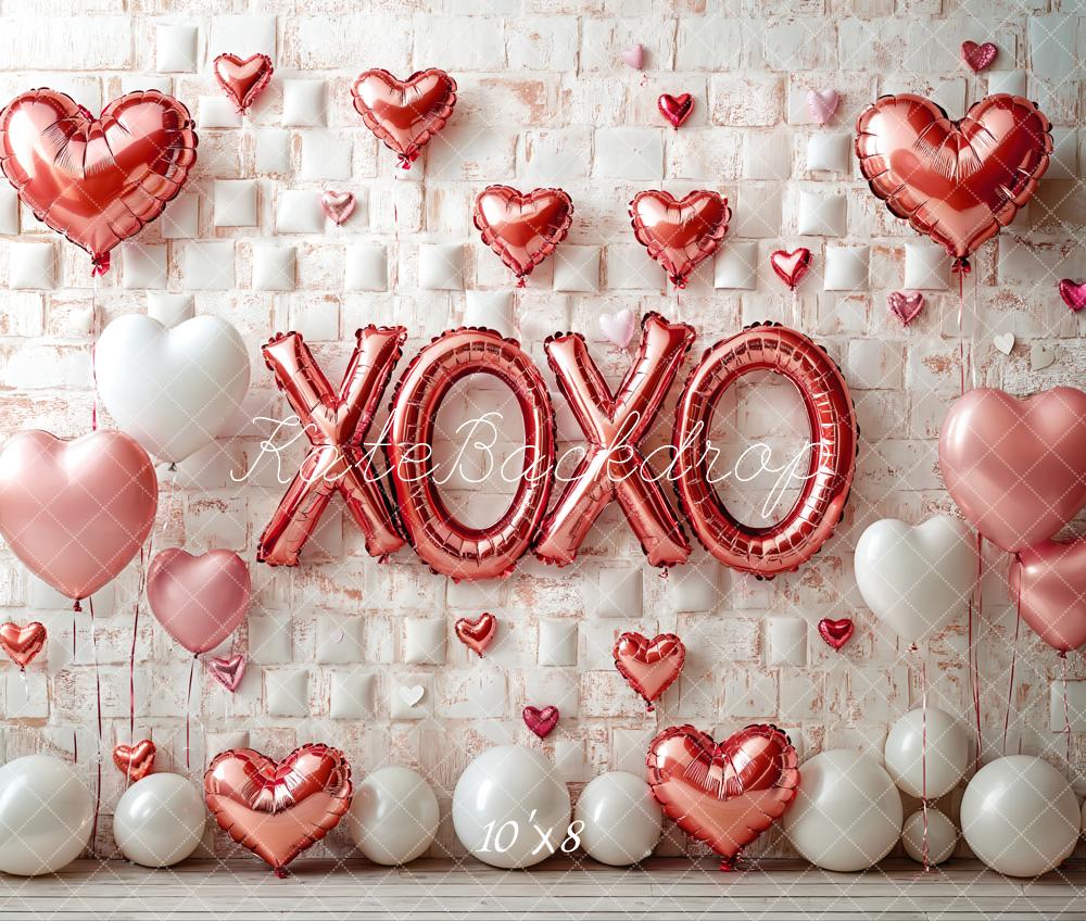Fotohintergrund 'Happy Valentine’s Day' – Rot Mit Herzen & Luftballons, 3x2,5 M, Aus Vinyl Für Hochzeit & Fotoshootings