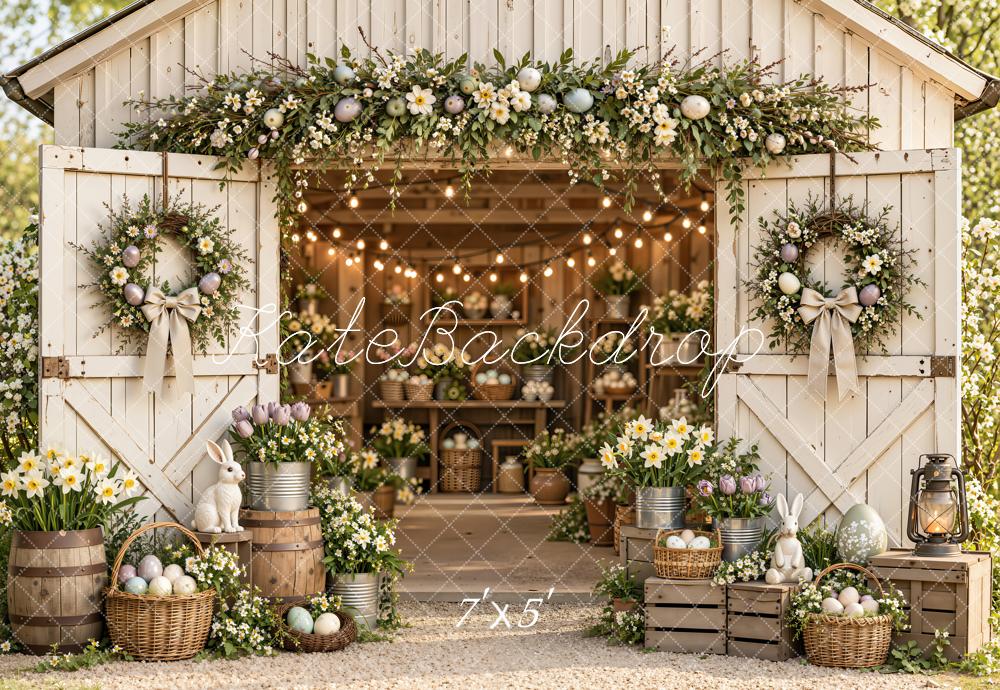 Kate Easter Spring Floral Barn Bunny Basket Printed Backdrop Designed by Emetselch