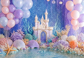 Kate Mermaid Castle Underwater Balloons Printed Backdrop Designed by Emetselch