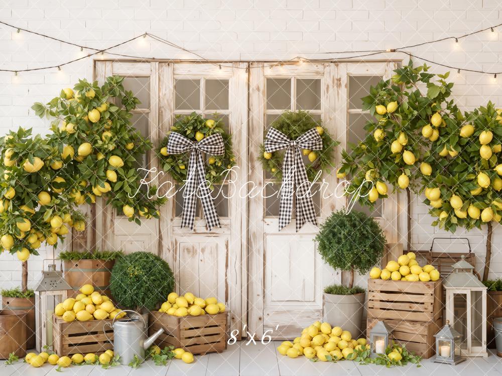 Kate Summer Lemon Tree Rustic Doors Crates Lanterns Printed Backdrop Designed by Emetselch
