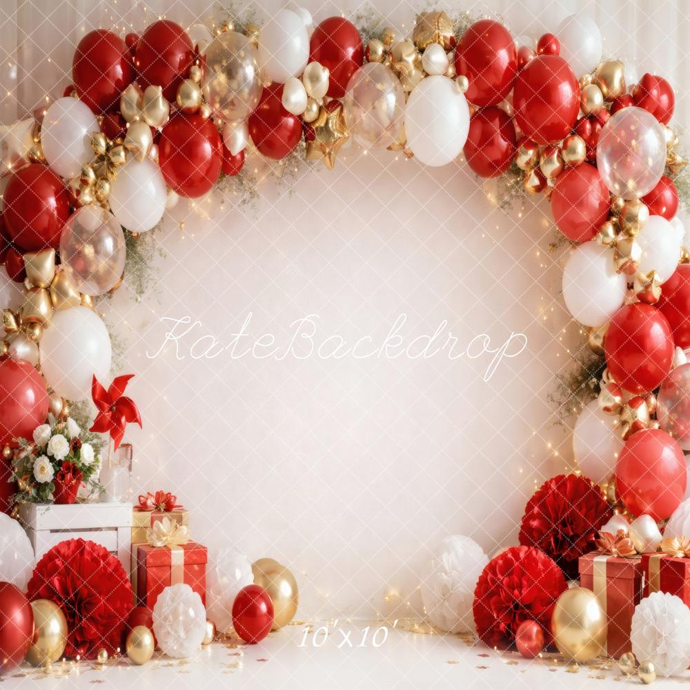Kate Cake Smash Balloon Arch Red White Gold Presents Printed Backdrop Designed by Vertigo Productions