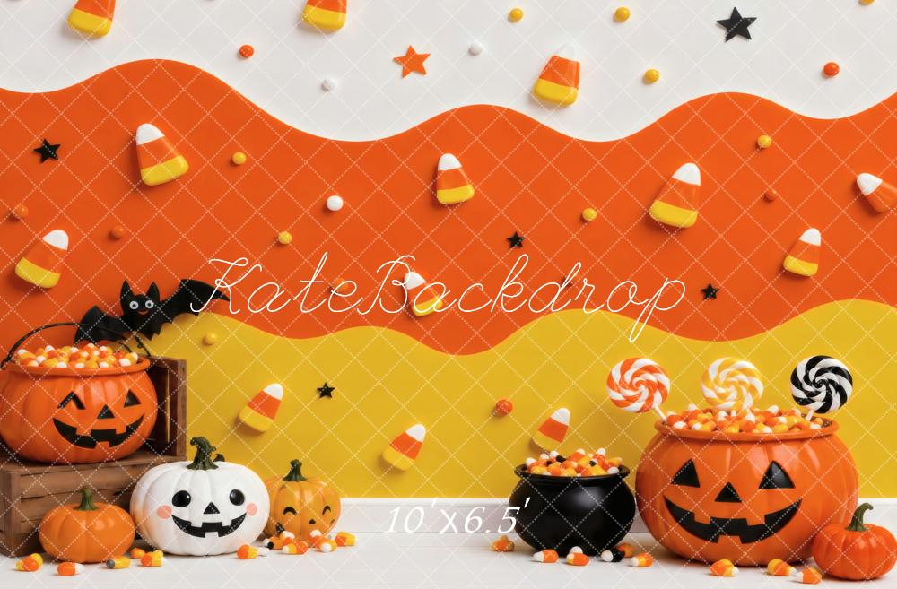Kate Halloween Cute Candy Corn Pumpkins Jack-O-Lanterns Printed Backdrop Designed by Vertigo Productions