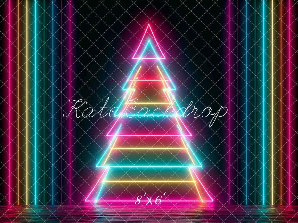Kate Christmas Neon Tree Colorful Lines Printed Backdrop Designed by Angela Miller