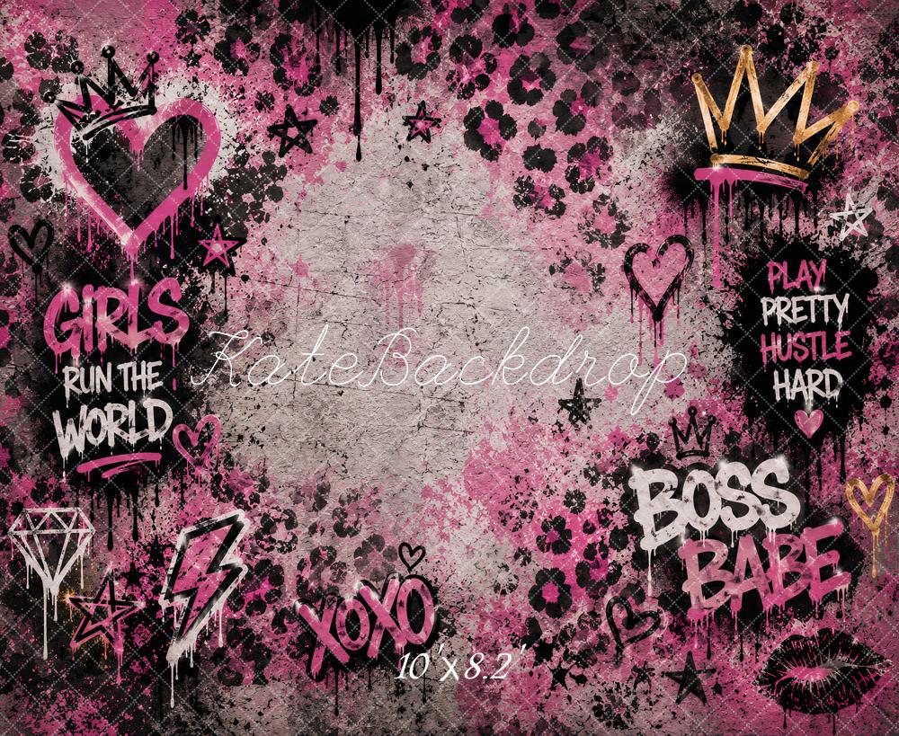 Kate Birthday Girls Pink Graffiti Crown Leopard Hearts Printed Backdrop Designed by Ashley Paul