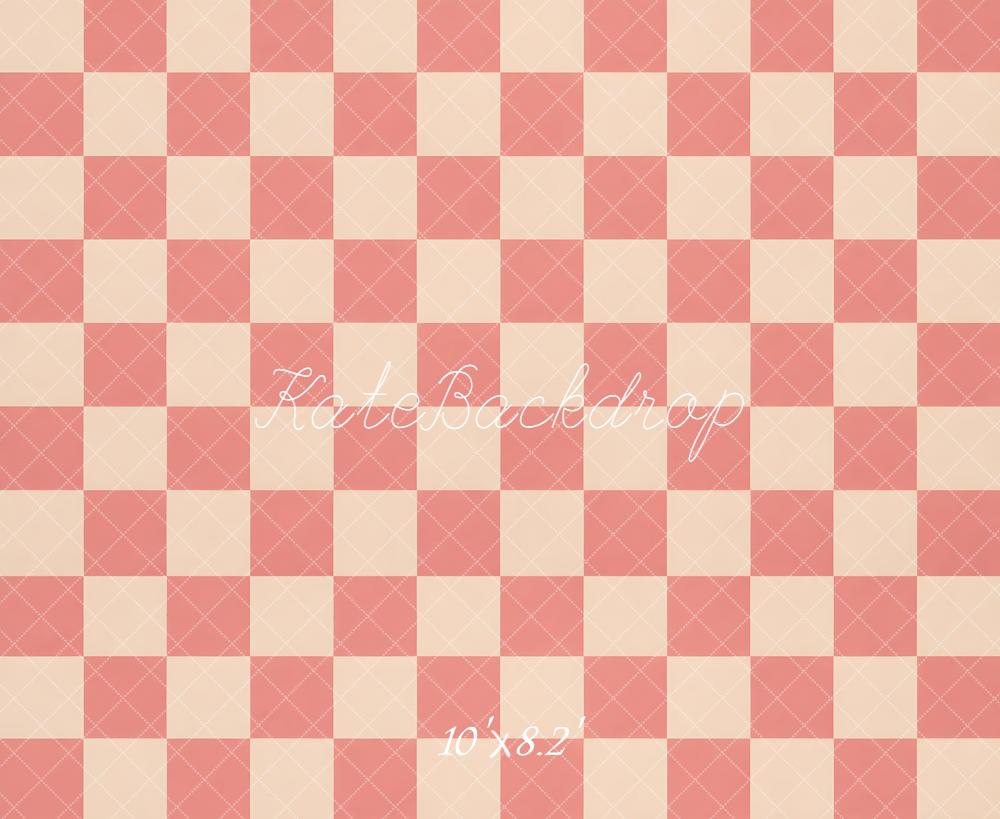 Kate Pink Cream Checkerboard Pattern Floor Printed Backdrop Designed by Emetselch
