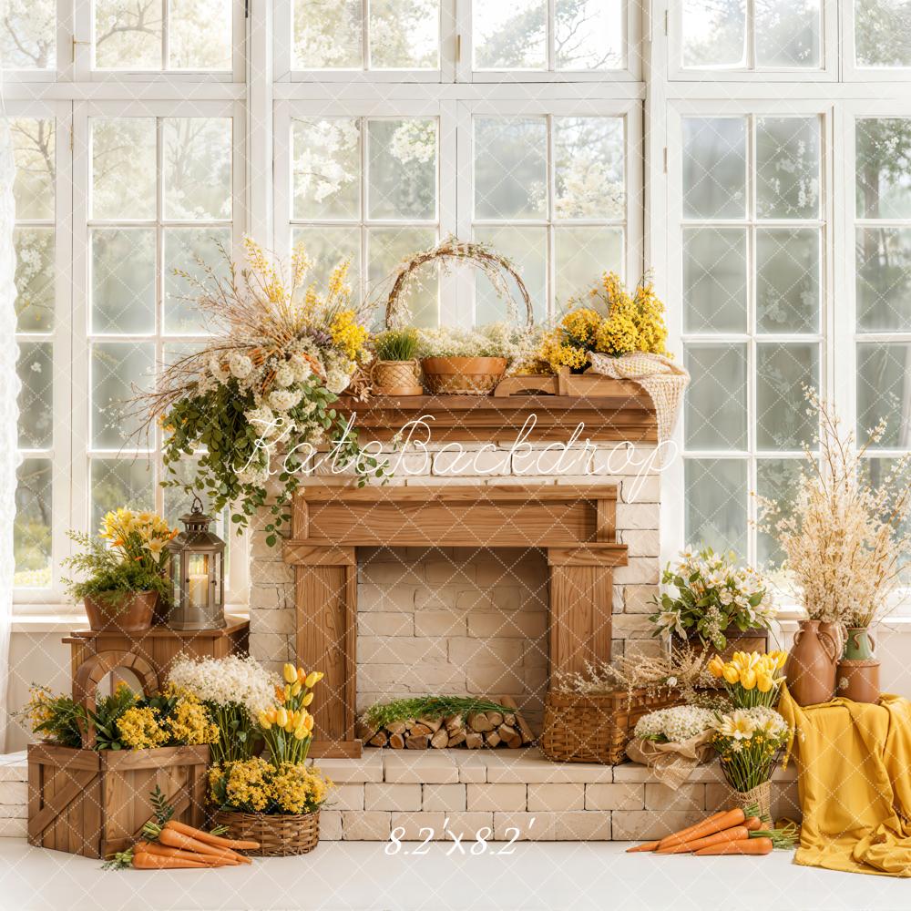 Kate Spring Easter Yellow Flowers Fireplace Window Sunlight Backdrop Designed by Emetselch
