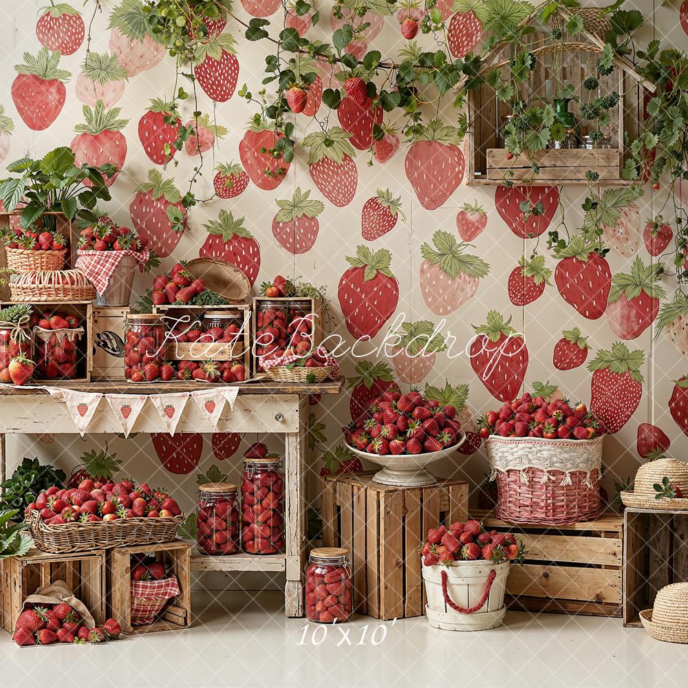 Kate Summer Strawberry Fruit Crates and Greenery Backdrop Designed by Emetselch