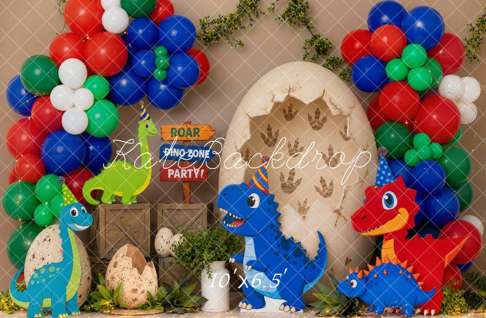 Kate Cake Smash Dinosaur Party Balloons Egg Crate Printed Backdrop Designed by Emetselch