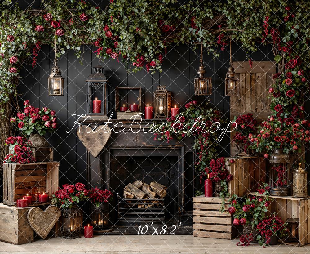 TEST Kate Valentine's Day Fireplace Red Roses Lanterns Wooden Crates Backdrop Designed by Emetselch