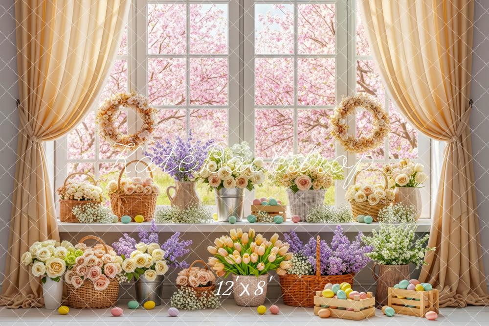 Kate Easter Spring Flowers Pastel Eggs Window Backdrop Designed by Patty Roberts