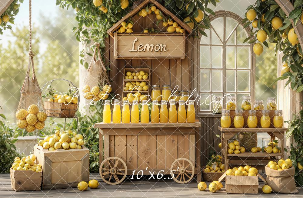 Kate Summer Wooden Lemonade Stand Lemons Juice Crates Printed Backdrop Designed by Emetselch