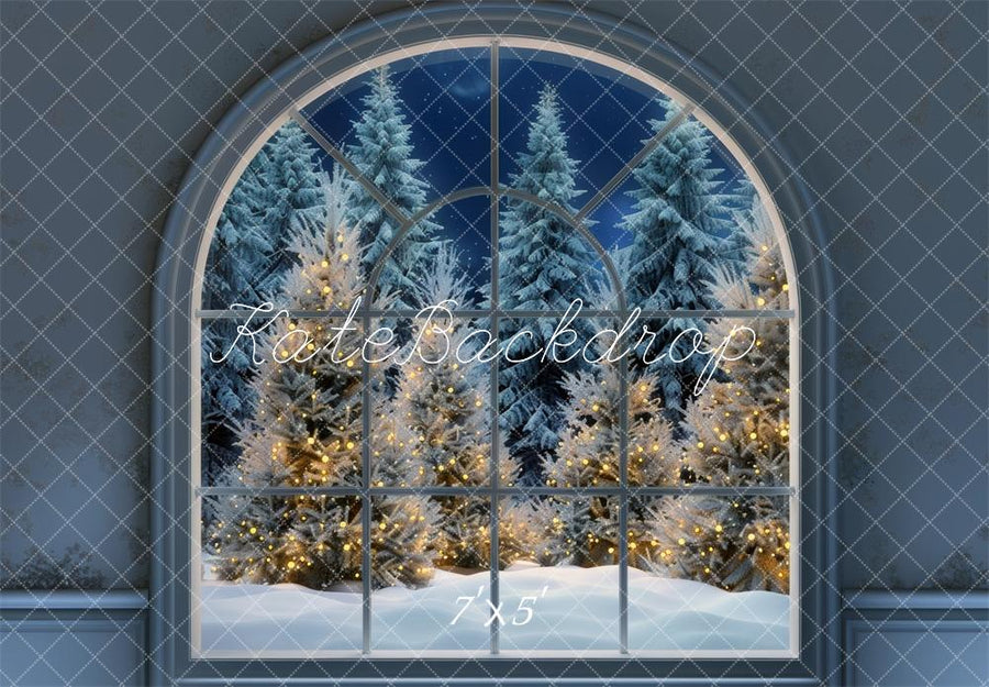 Winter Pine Forest Illuminated Window Backdrop