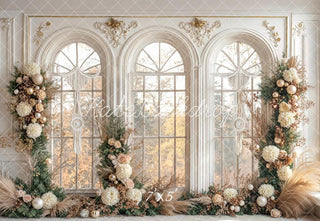 Kate Christmas Arched Window Flower Ornaments Printed Backdrop Designed by Emetselch