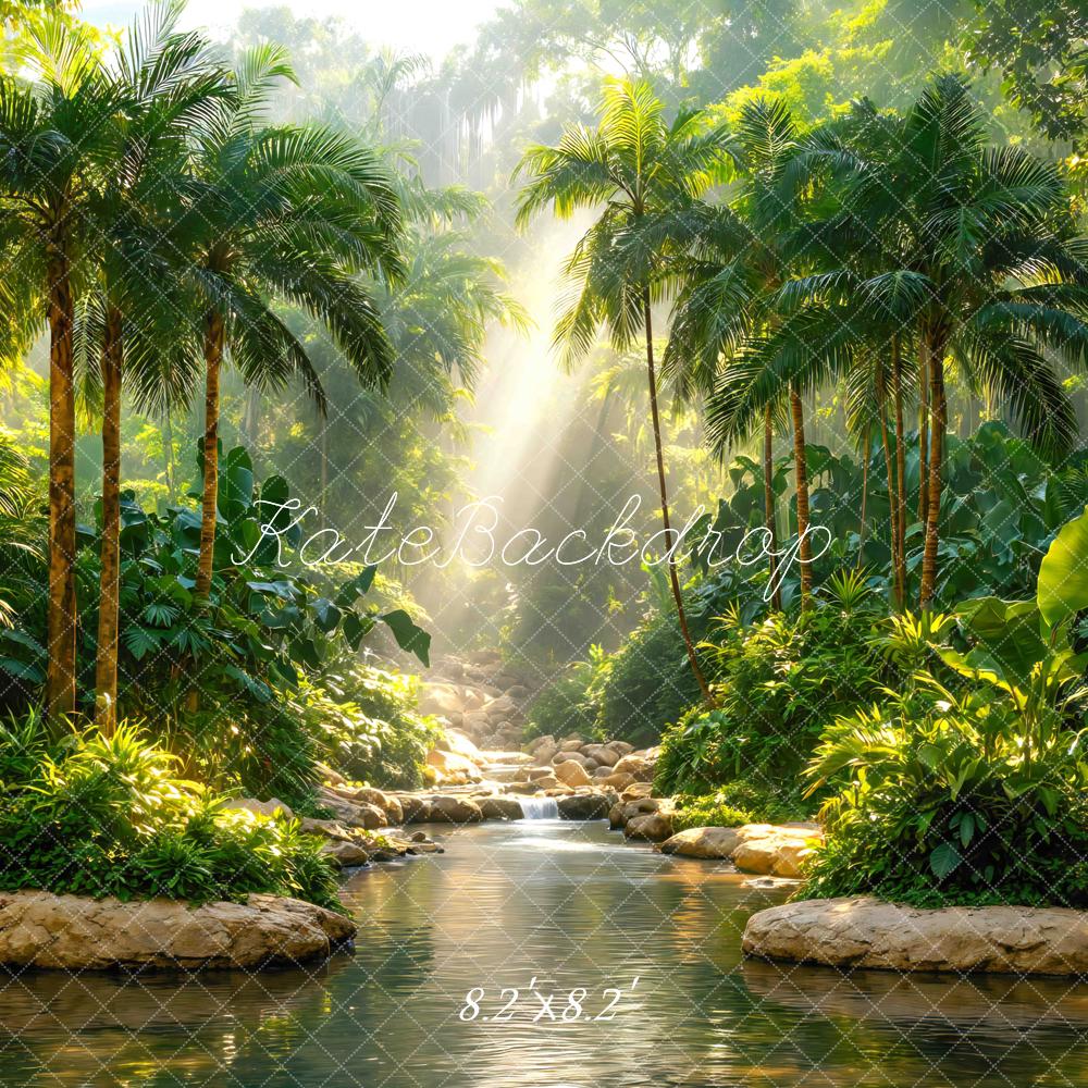 Kate Jungle Sun Rays Stream Rocks Printed Backdrop Designed by Mini MakeBelieve