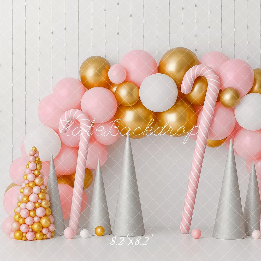 Kate Christmas Pink Candy Cane Balloon Arch Backdrop Designed by Patty Roberts