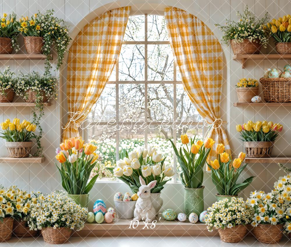 Kate Easter Bunny Floral Window Curtain Backdrop Designed by Emetselch
