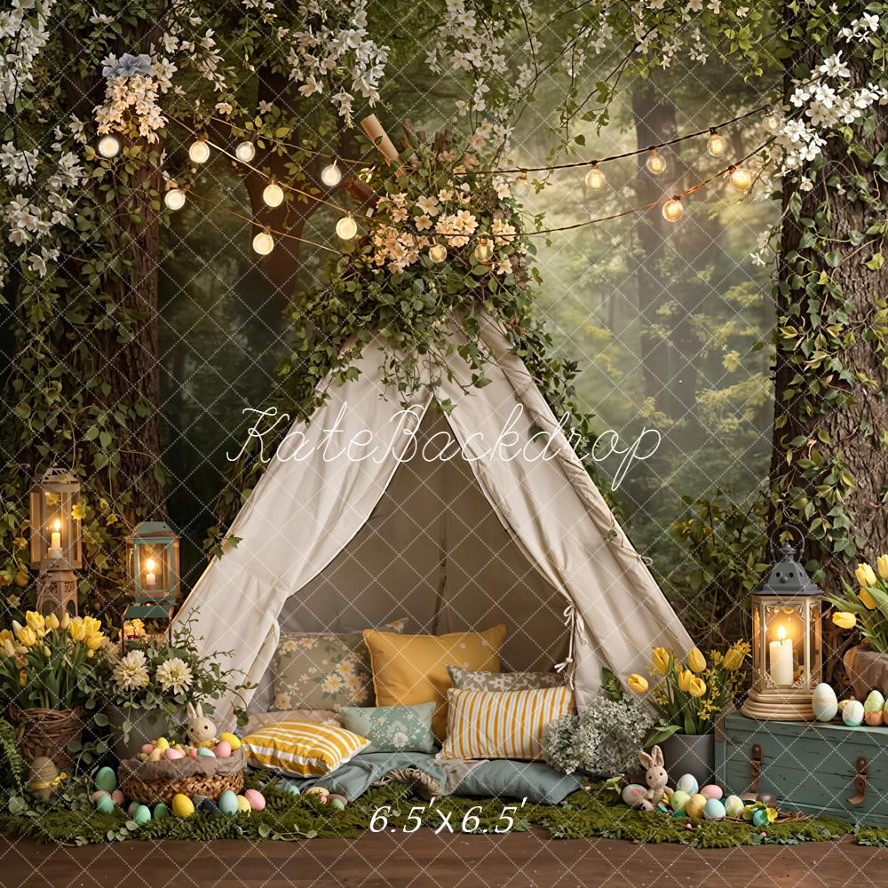 Kate Easter Spring Forest Bunny Tent Flowers Eggs Backdrop Designed by Emetselch