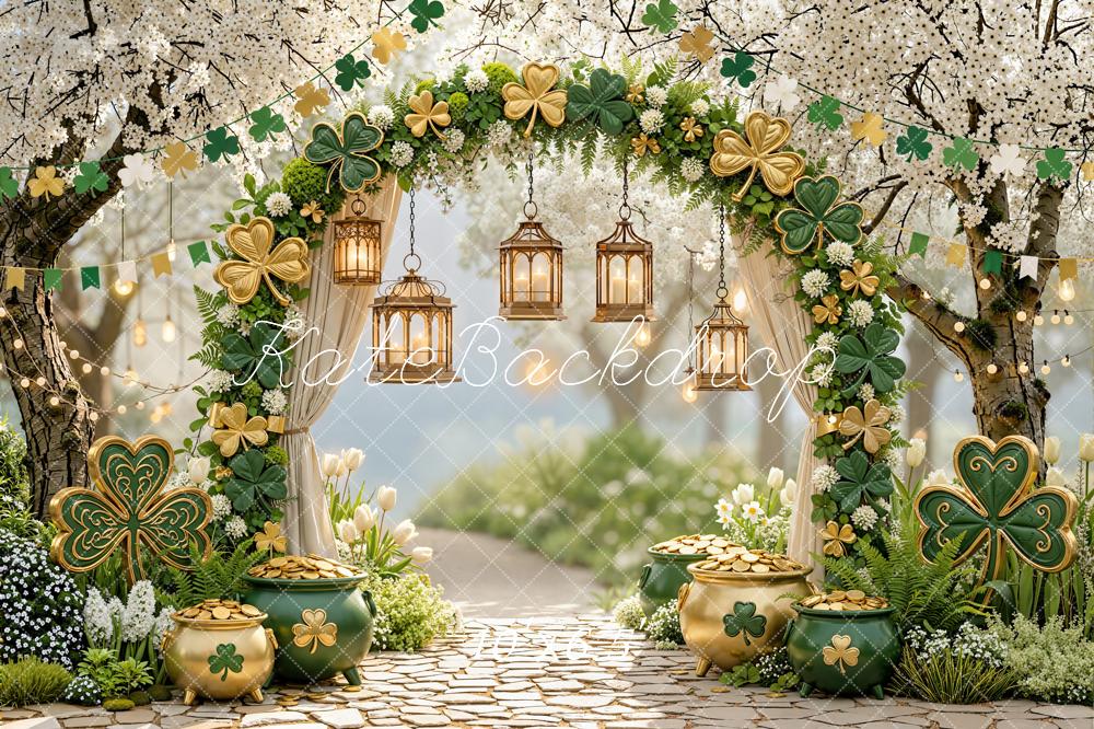 Kate Shamrock St. Patrick's Day Flower Arch Gold Pot of Gold Backdrop Designed by Emetselch