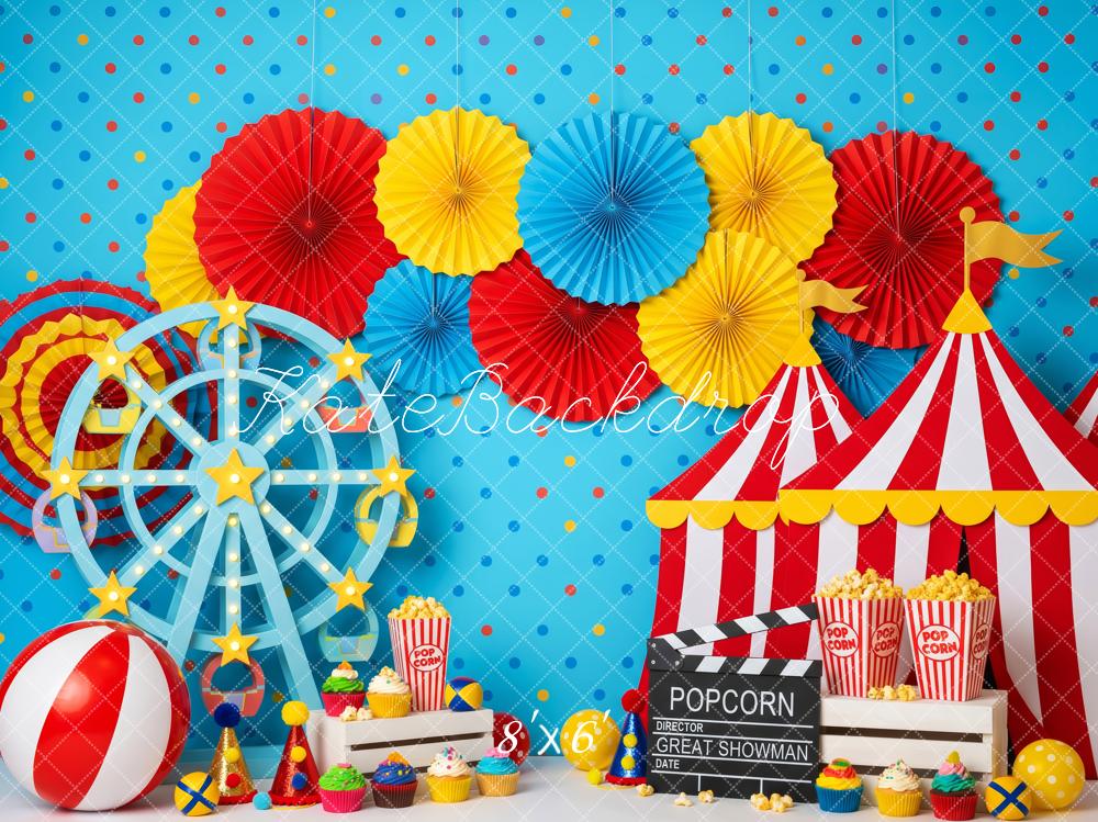 Kate Circus Tent Ferris Wheel Carnival Decor Blue Printed Backdrop Designed by Patty Roberts