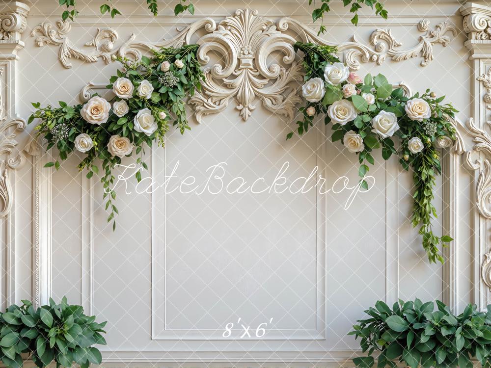 Kate Interior White Ornate Wall Rose Flower Arch Backdrop Designed by Mini MakeBelieve