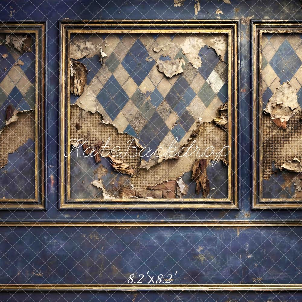 Kate Father's Day Vintage Blue Distressed Diamond Pattern Wall Printed Backdrop Designed by Mini MakeBelieve