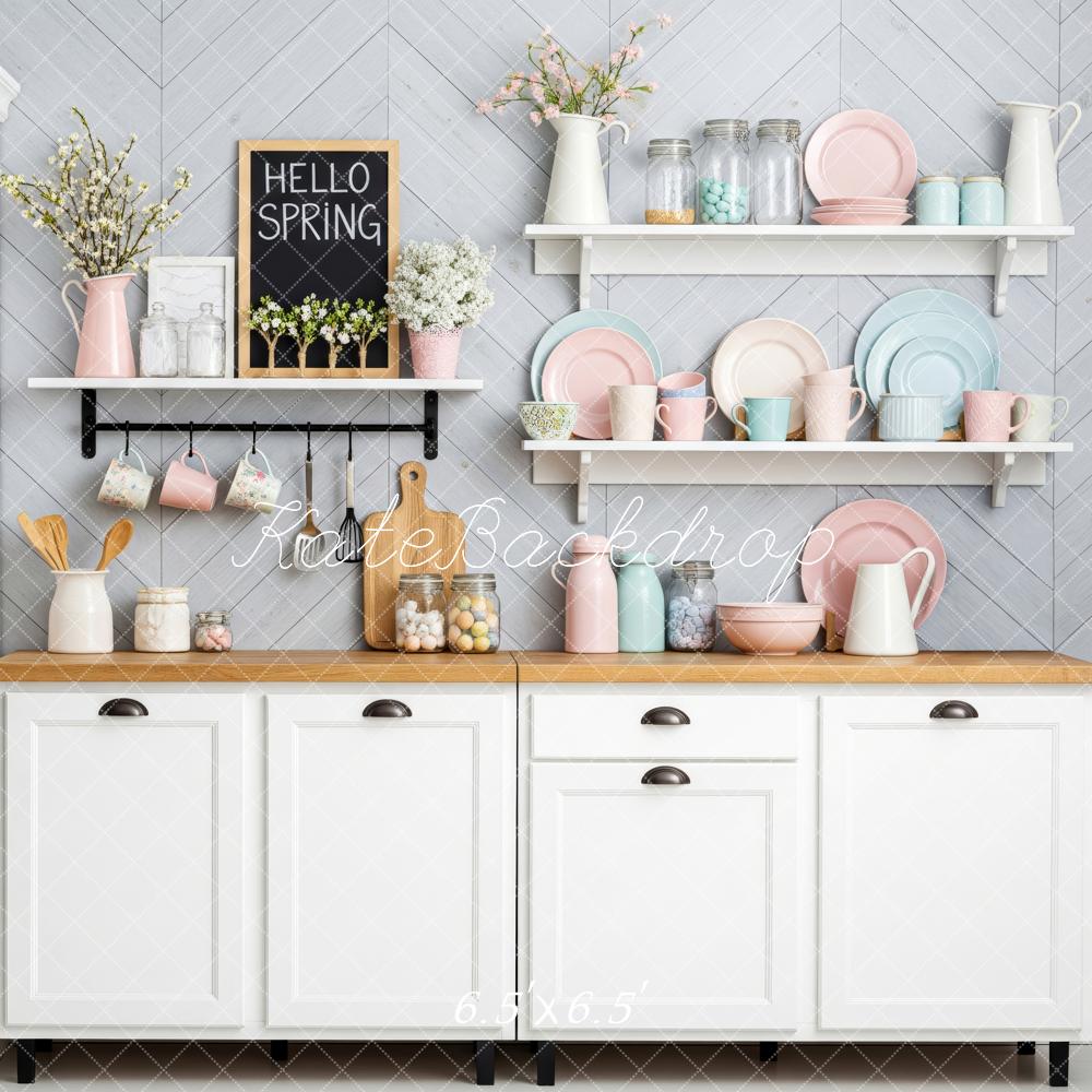 Kate Spring Kitchen Pastel Shelf Cabinet Backdrop Designed by Patty Roberts
