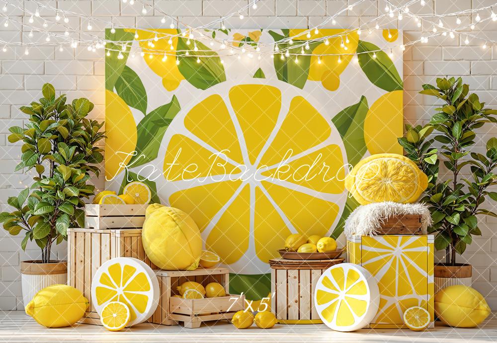 Kate Summer Lemon Slice Crate Greenery Printed Backdrop Designed by Emetselch