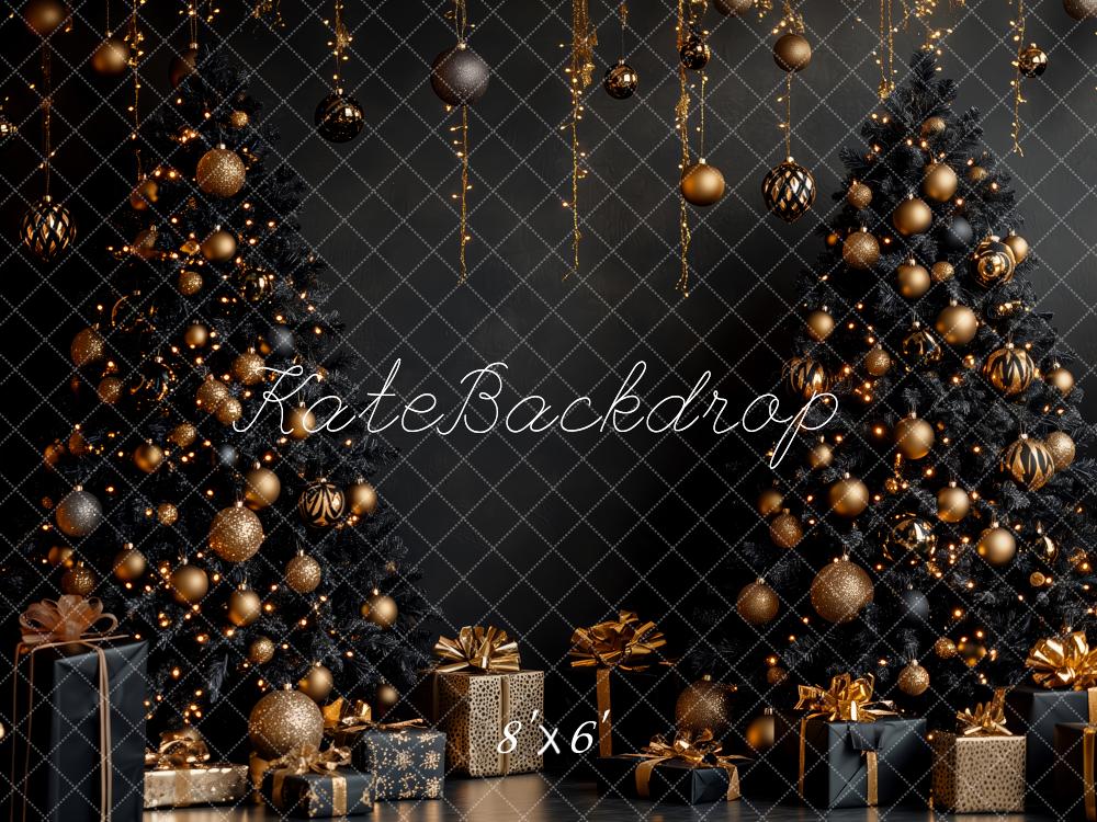 Kate Christmas Black Gold Trees Ornaments Gifts Backdrop Designed by Patty Roberts