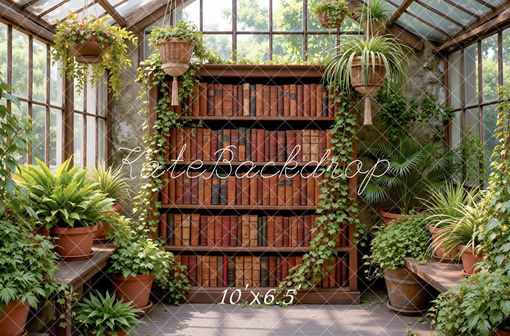 Kate Bookshelf Greenhouse Plants Printed Backdrop Designed by Mini MakeBelieve
