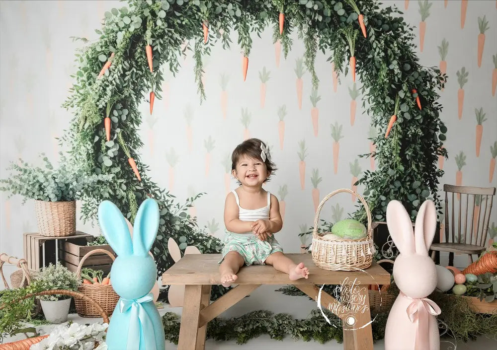 Kate Easter Bunny Carrot Flower Arch Greenery Backdrop Designed by Patty Roberts