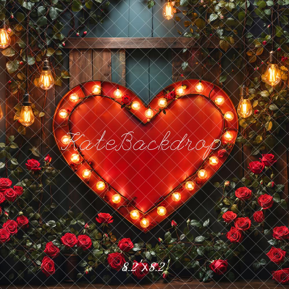 Kate Valentine Heart Lights Roses Backdrop Designed by Emetselch
