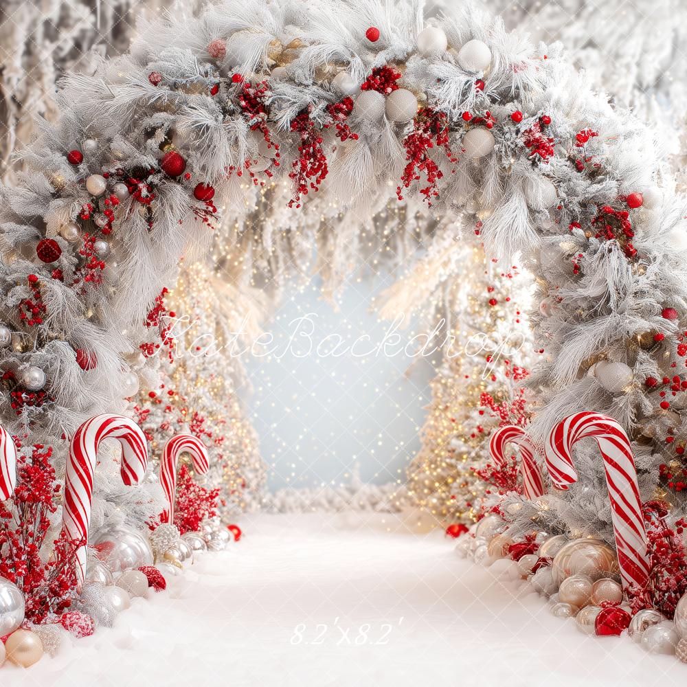 Kate Christmas Winter Candy Cane Arch Snowy Trees Backdrop Designed by Patty Roberts